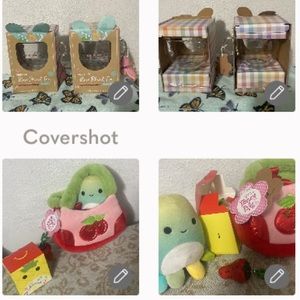 2 NIB Bunnyhop-adorable🐰face glass +🍒bag+2 Squishmallows